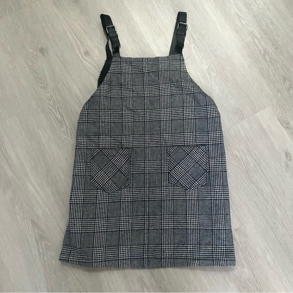Forever 21 Overalls Dress Pinafore Plaid Black Grey and White